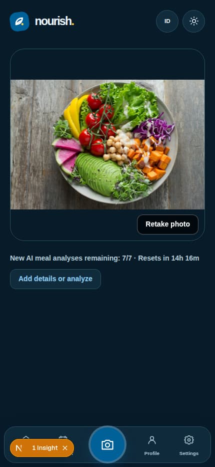 Nourish camera review with a stock sample salad photo