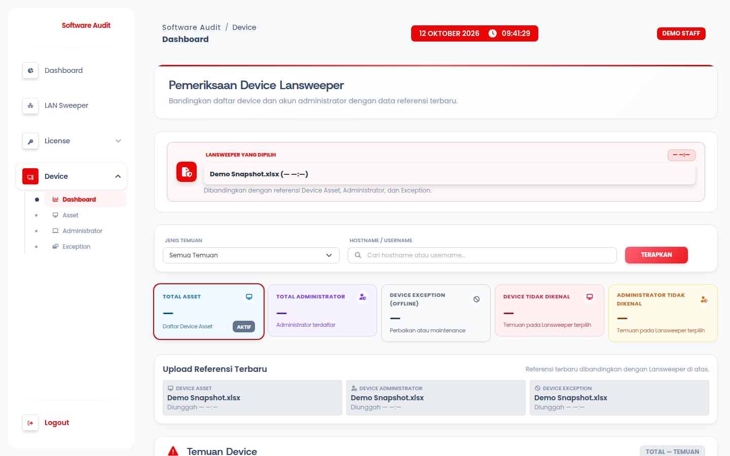 Sanitized device reference comparison dashboard